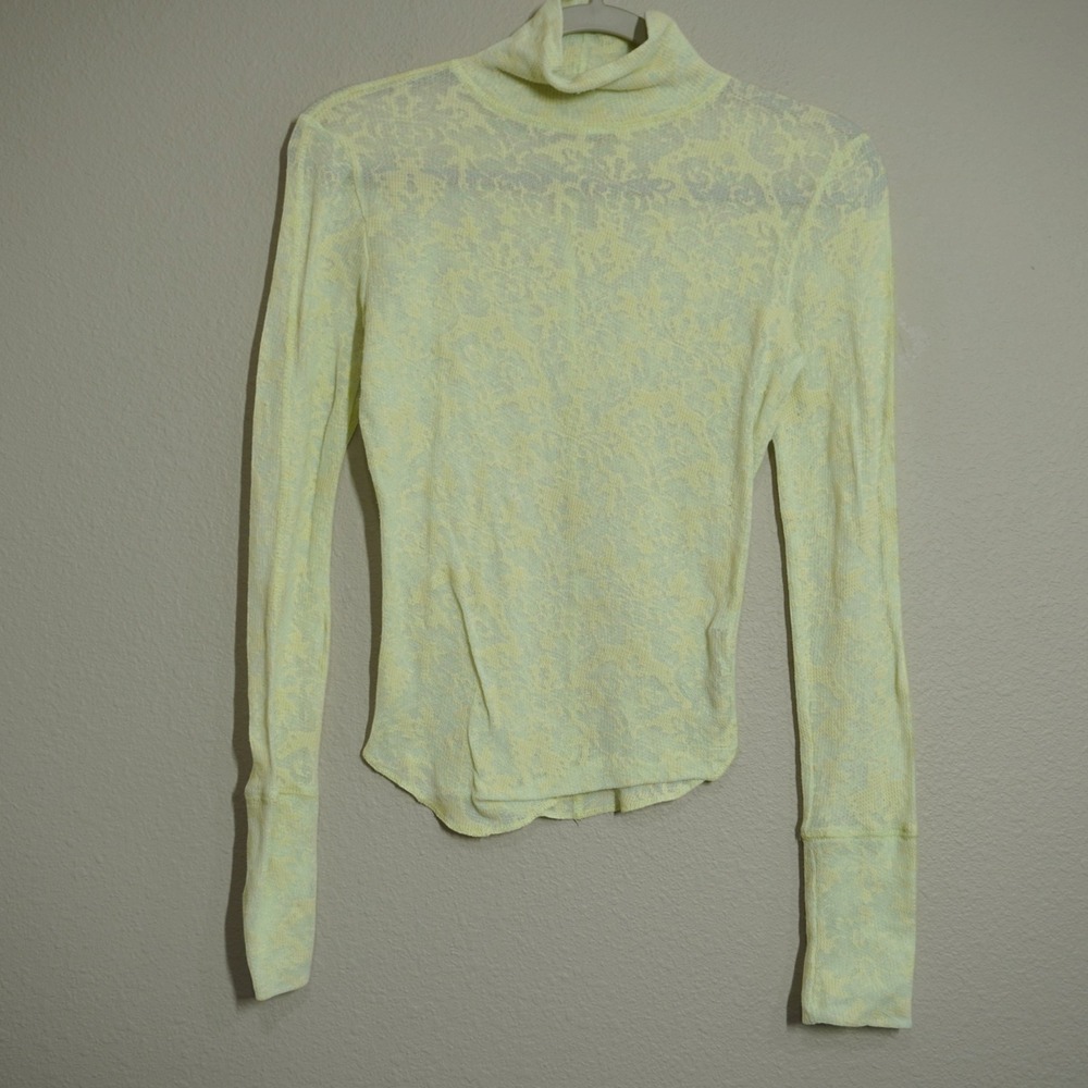 Intimately Free People XS Sheer Green Turtleneck Floral Burnout Layering Shirt